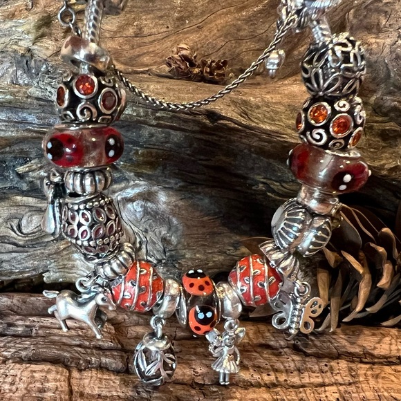 Authentic Pandora Charm Red Vines Bead Sterling Silver Red Enamel Autumn Wine - Picture 3 of 7